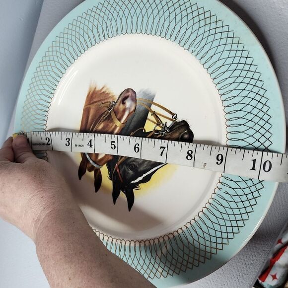 Pair of Horse Heads Decorative Plate Turquoise Rim Taylor Smith & Taylor - Picture 3 of 5